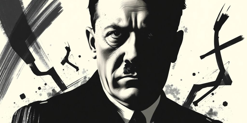 A portrait of Hitler with dramatic abstract background.