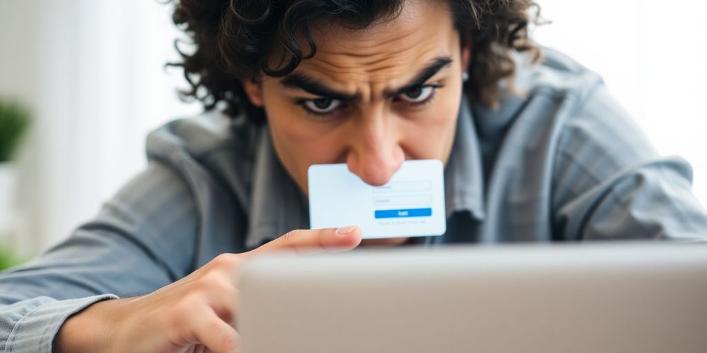 Person frustrated by a laptop screen showing a BigCommerce login page.