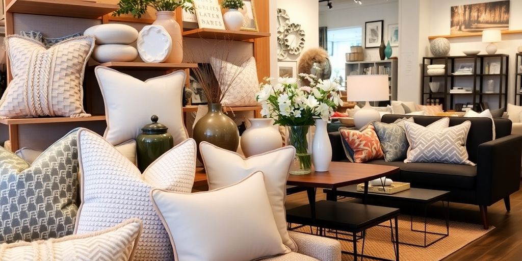 Stylish home goods arranged in a cozy store setting.
