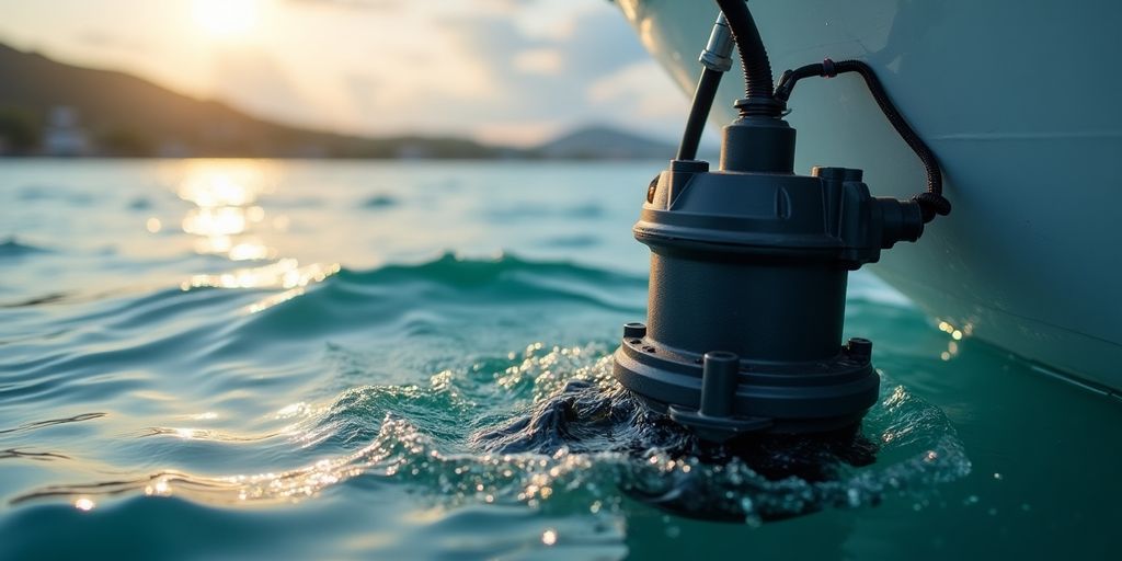 Close-up of a bilge pump in a boat.