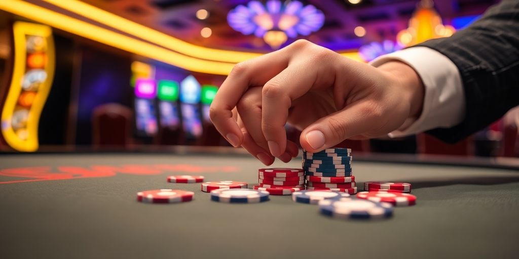 Iemand beheert tijd en inzet met poker fiches.
