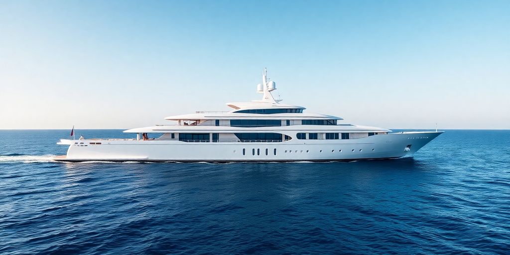 Palladium superyacht on calm blue water.