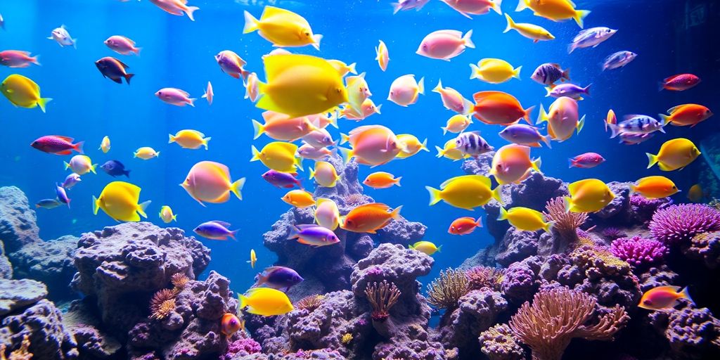 Peces de agua salada coloridos en un entorno vibrante de acuario.
