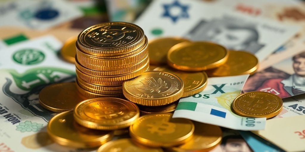 Pièces d'or et de billets de banque.