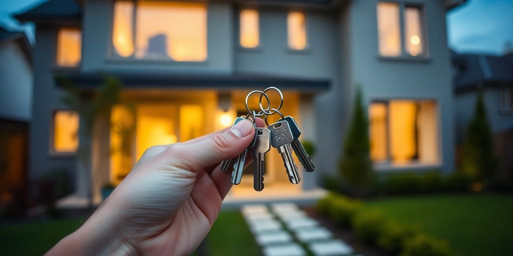 Huis met nieuw sleutelbos voor de deur