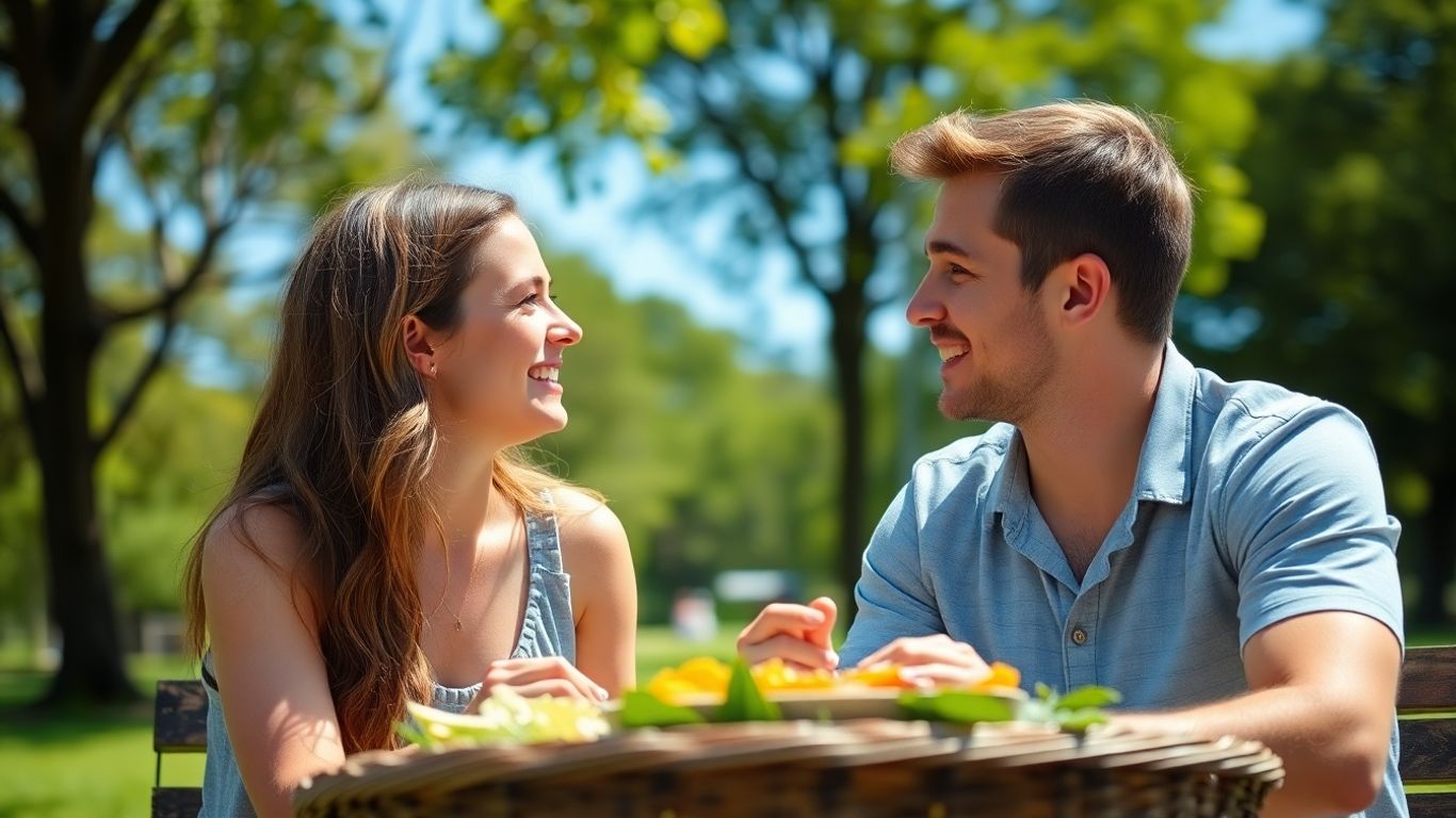 Couple enjoying a picnic in a park