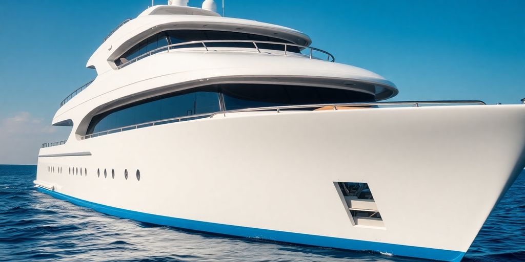 Detailed view of a yacht's hull.