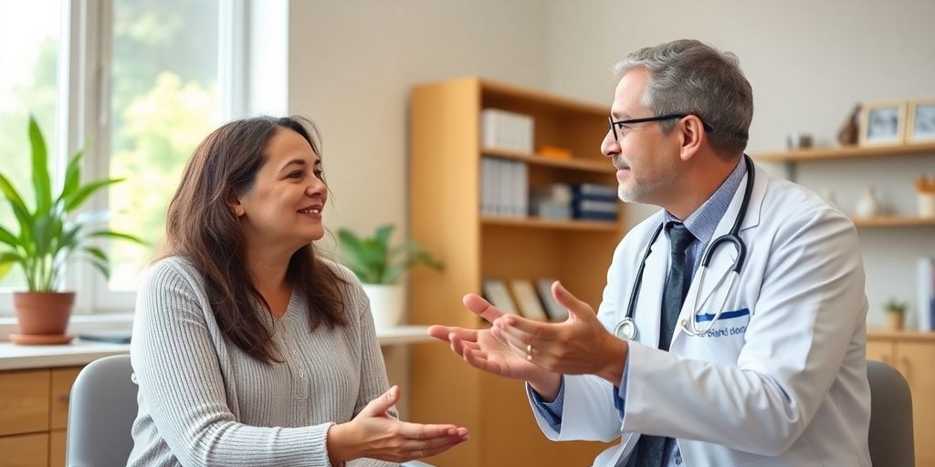 Urtikaria und psychische GesundheitPatient und Arzt in einer hellen Arztpraxis.