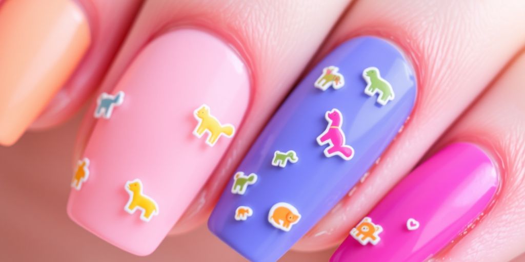 Unhas decoradas com adesivos de animais