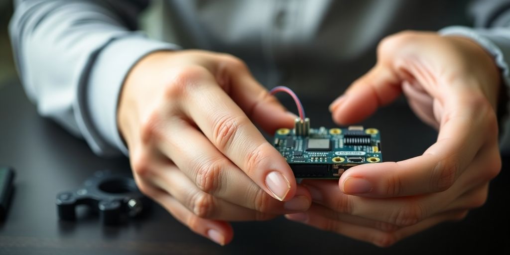 Person building a product for online business.