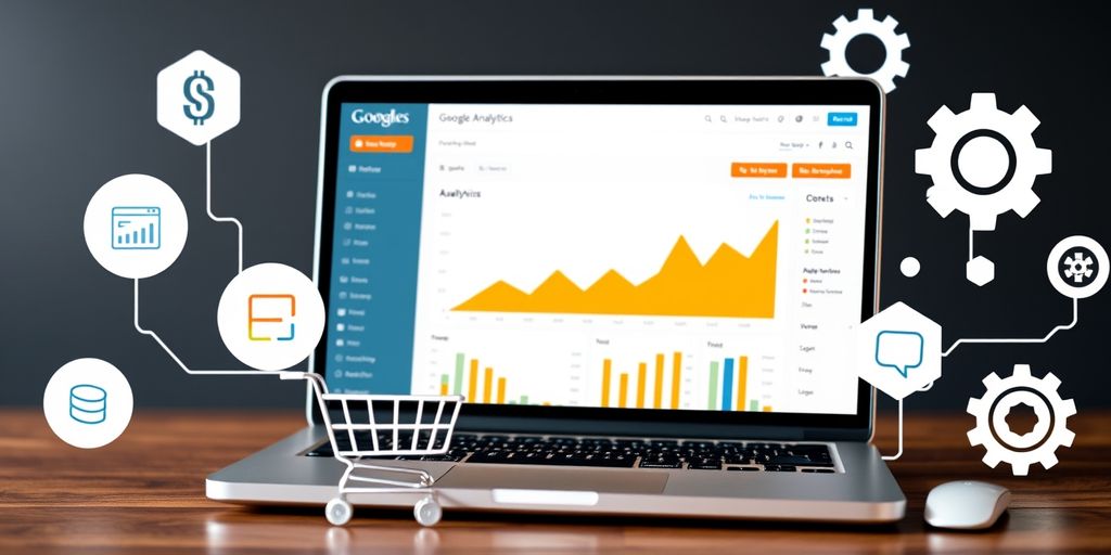 Google Analytics dashboard with e-commerce tool icons