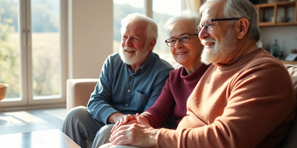AARP members relaxing in a cozy home setting.