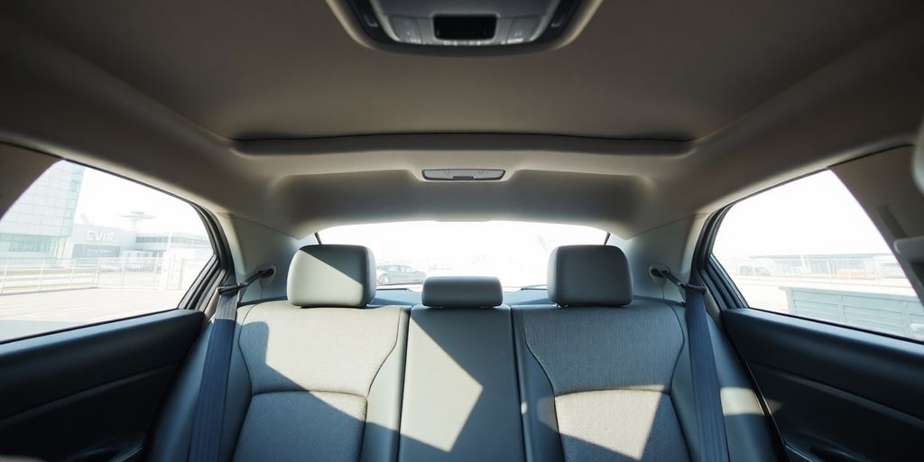 Interior of a DFW taxi emphasizing safety and comfort.