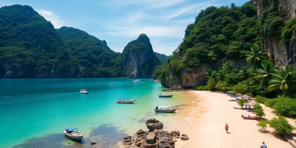 Scenic Railay Beach with limestone cliffs and clear waters.