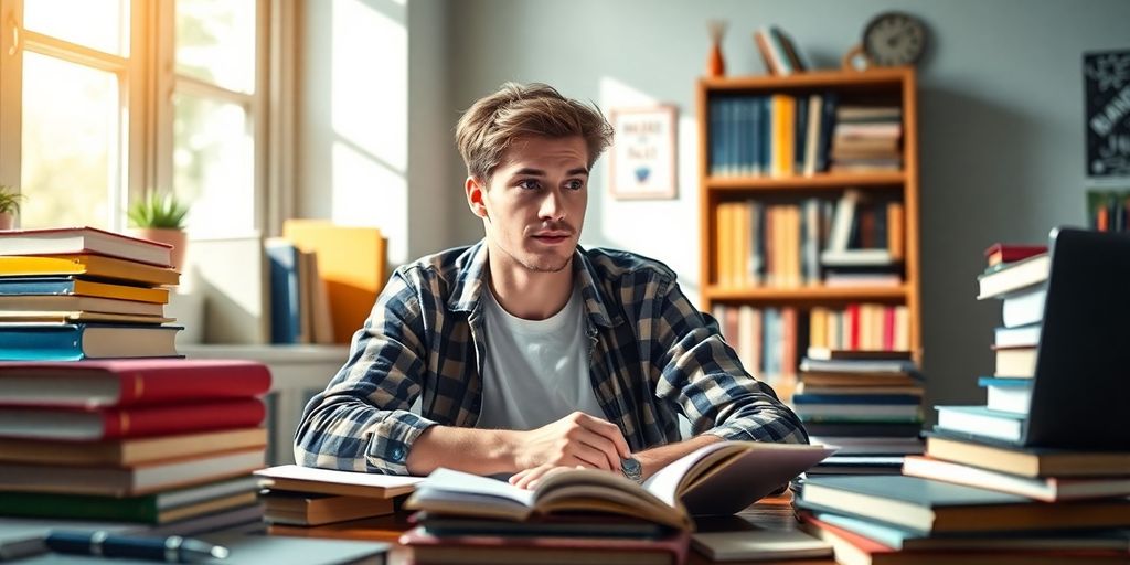 Focused student studying in a bright, inspiring environment.