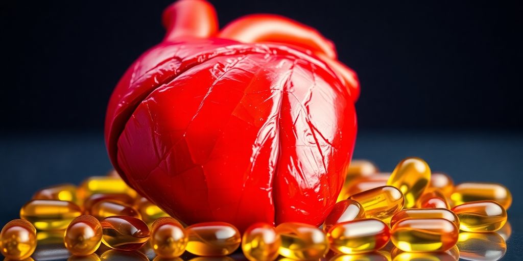 Healthy heart with omega-3 fish oil capsule.