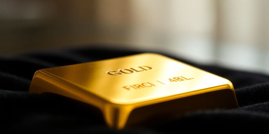 Lingot d'or sur un tissu en velours.
