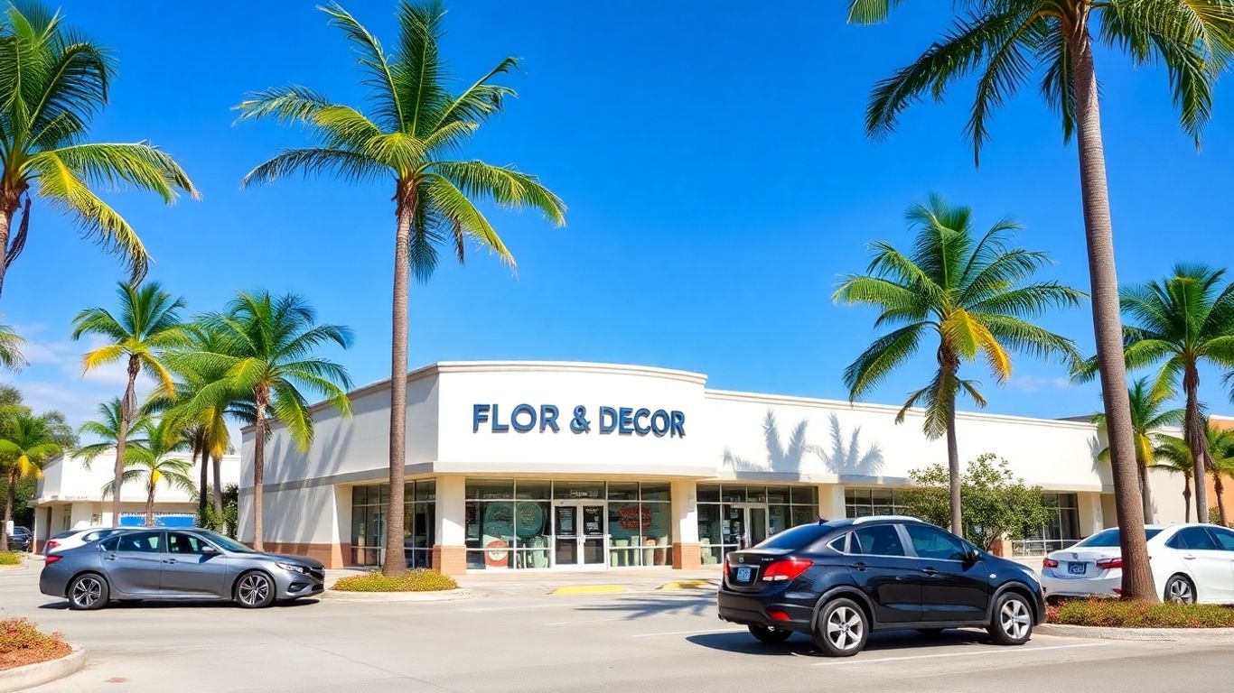 Modern Florida decor store exterior with palm trees
