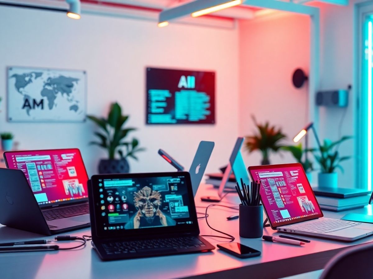 Modern workspace with AI tools enhancing productivity.