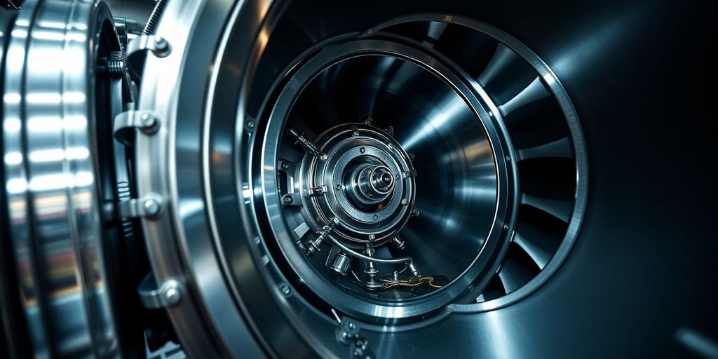 Gas turbine generator components being inspected.