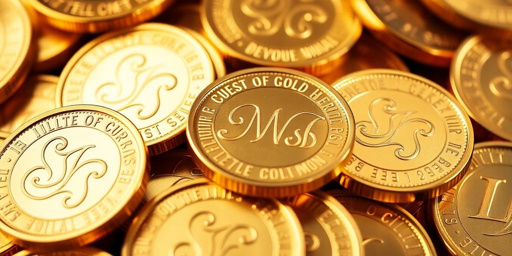 Pièces d'or brillantes pour un don aux petits-enfants.