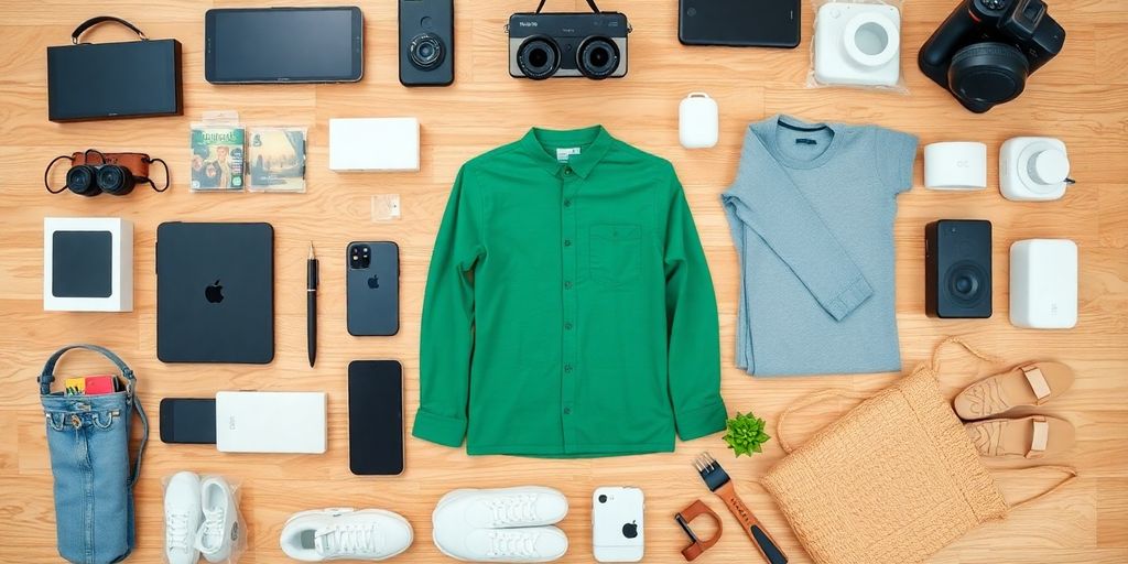 Flat lay of items for online selling.