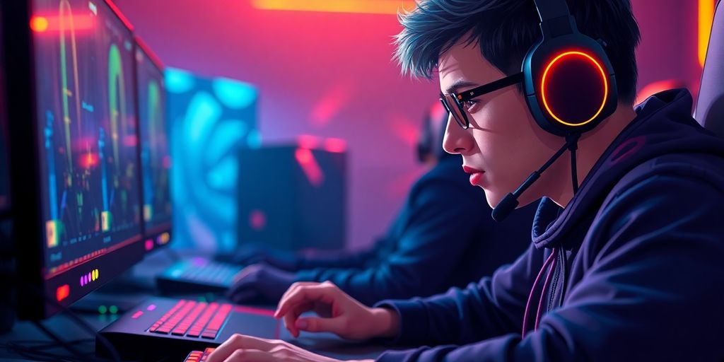 Esports player keyboard and mouse setup with glowing RGB.