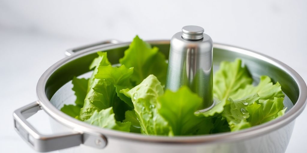 Salatschleuder aus Edelstahl mit frischem Salat
