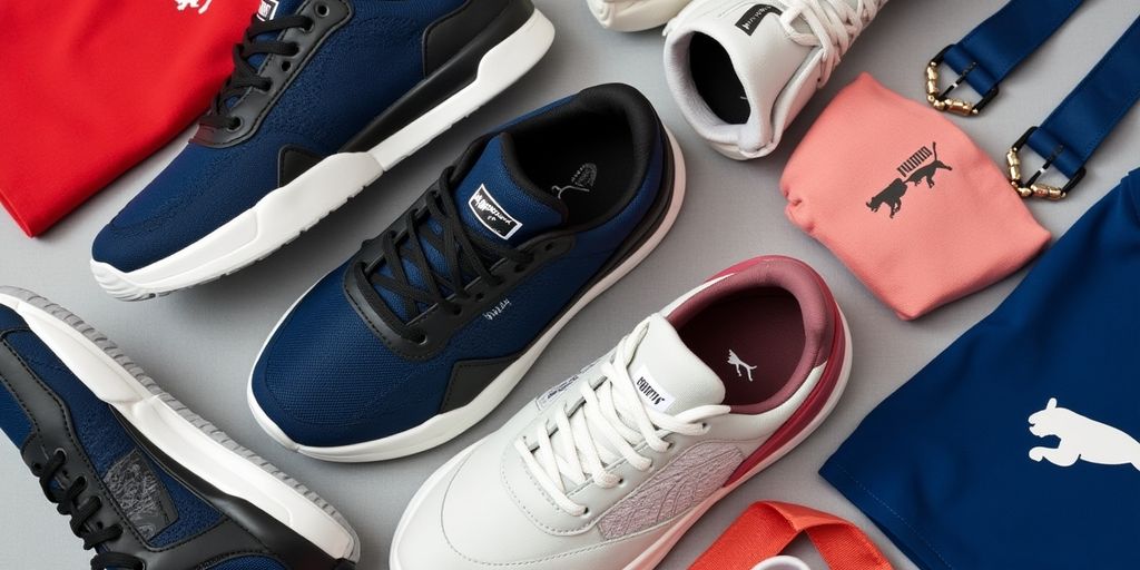 Verschiedene Puma-Produkte in ansprechender Anordnung.