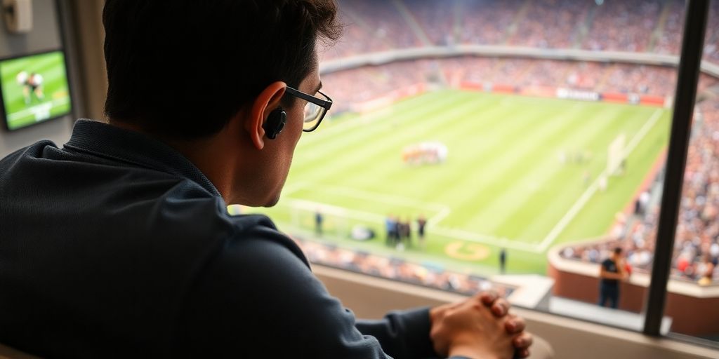 Person calmly watching a sports game.