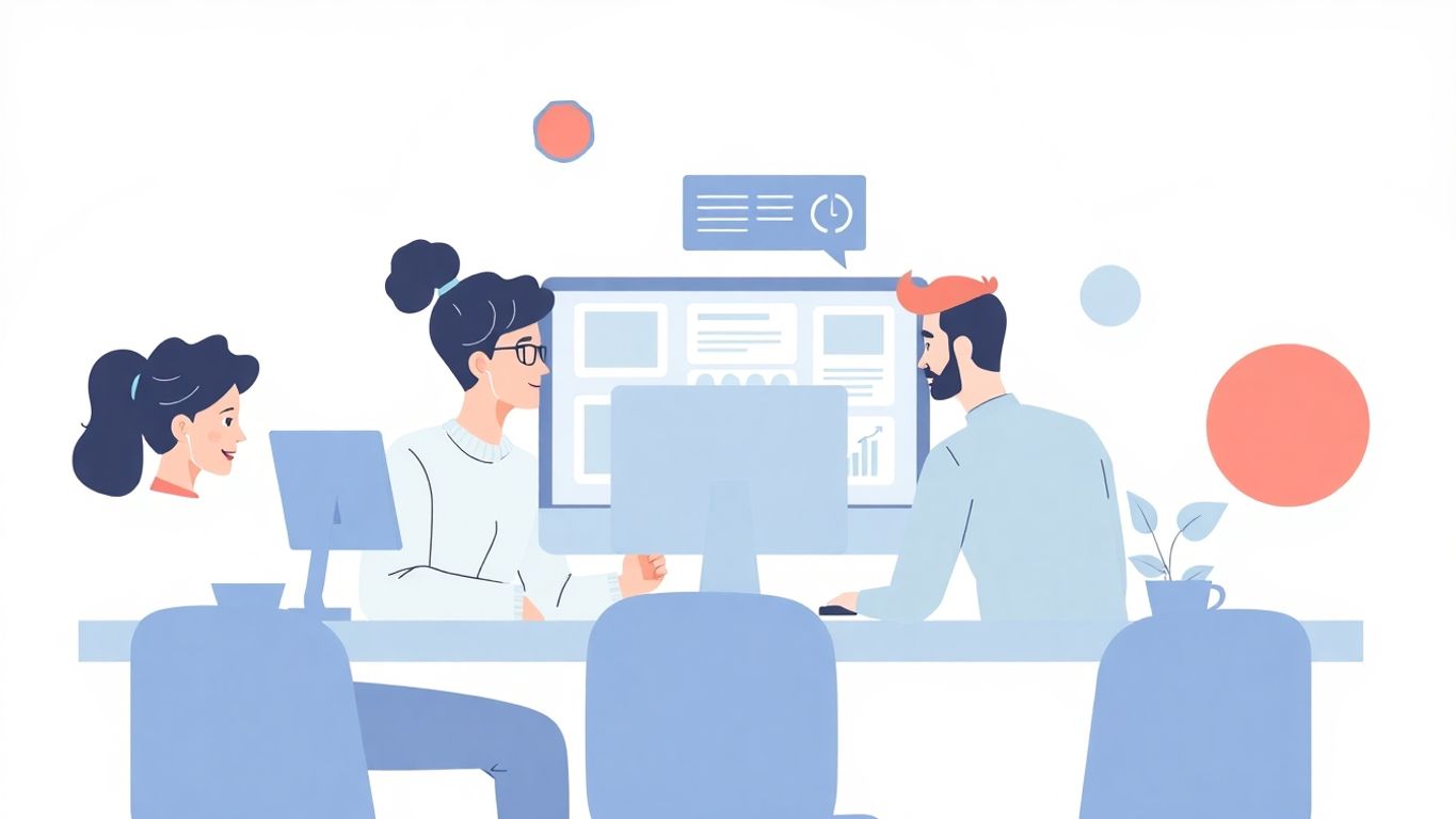 Illustrasjon av samarbeid mellom webdesignere.