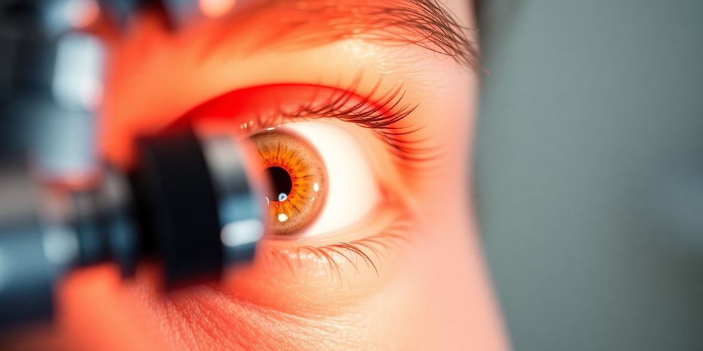 Modern eye surgery with futuristic technology.