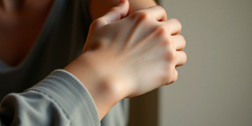 A person embraces self-love with a gentle touch.