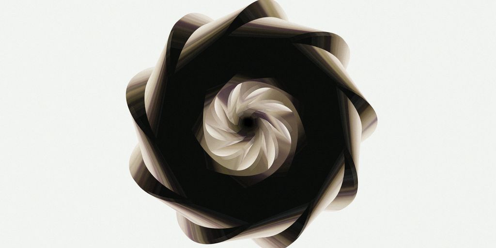 A spiraling dark form against a white background.