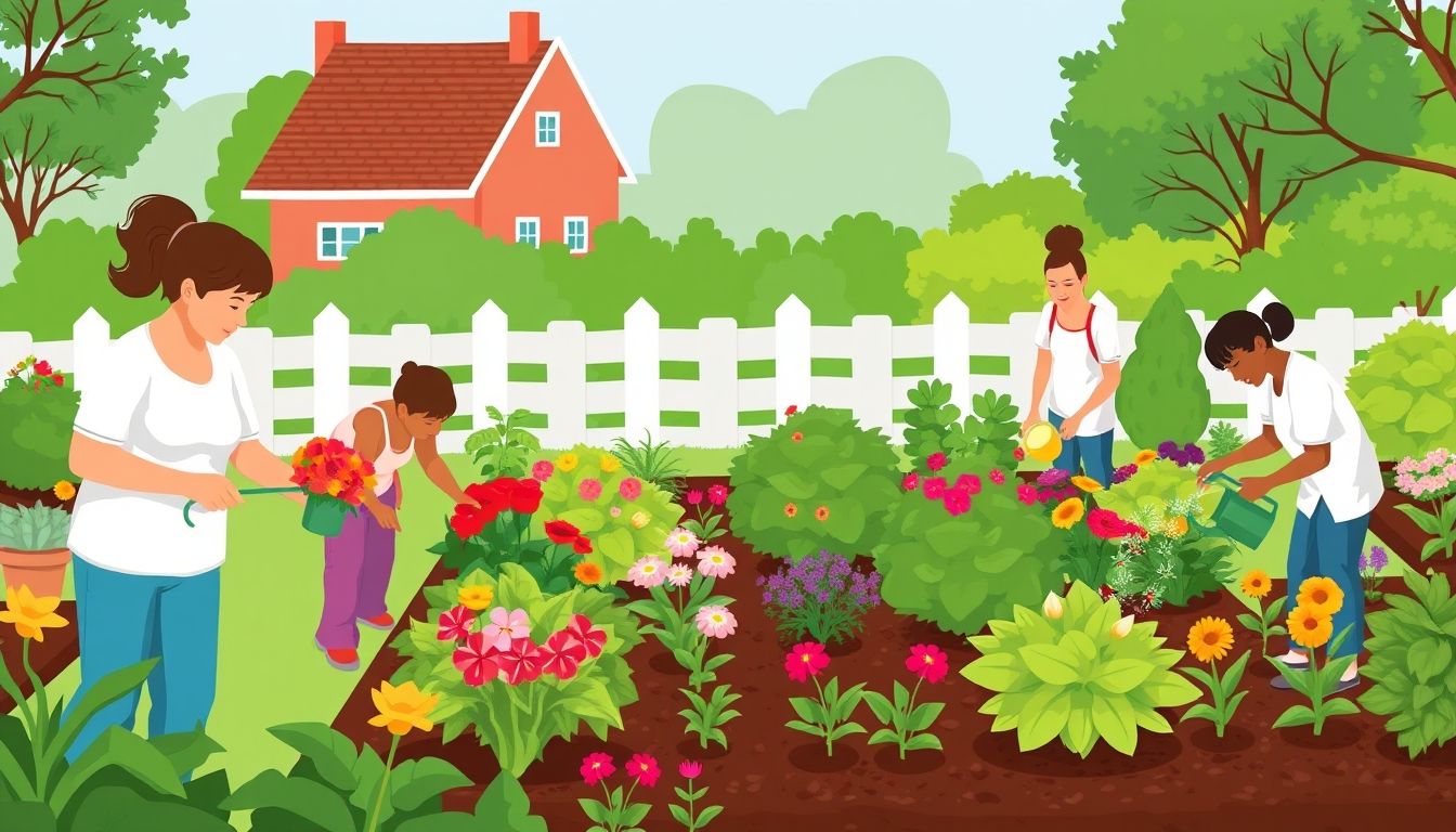 Volunteers working in a community garden