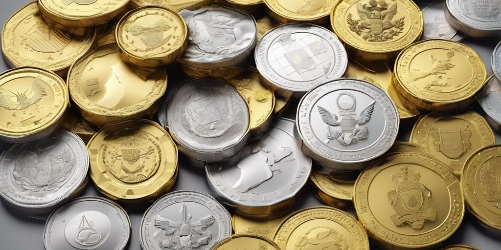 gold and silver coins with international flags