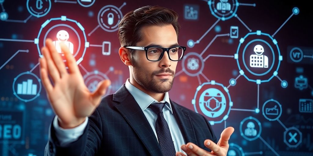 Poslovni profesionalac koristi AI tehnologiju u prodaji.