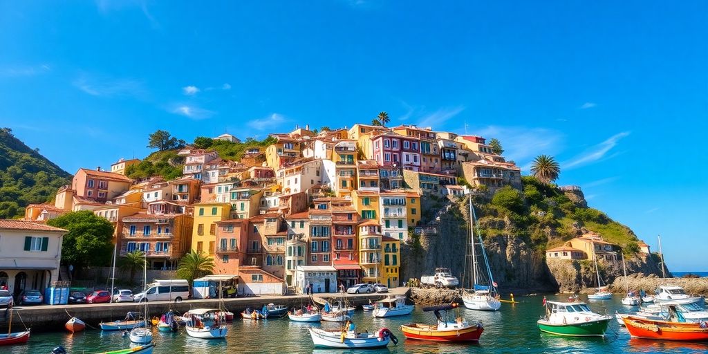 Casas coloridas de Cudillero con puerto pesquero