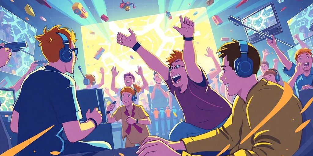 Vibrant gaming screen with energetic players.