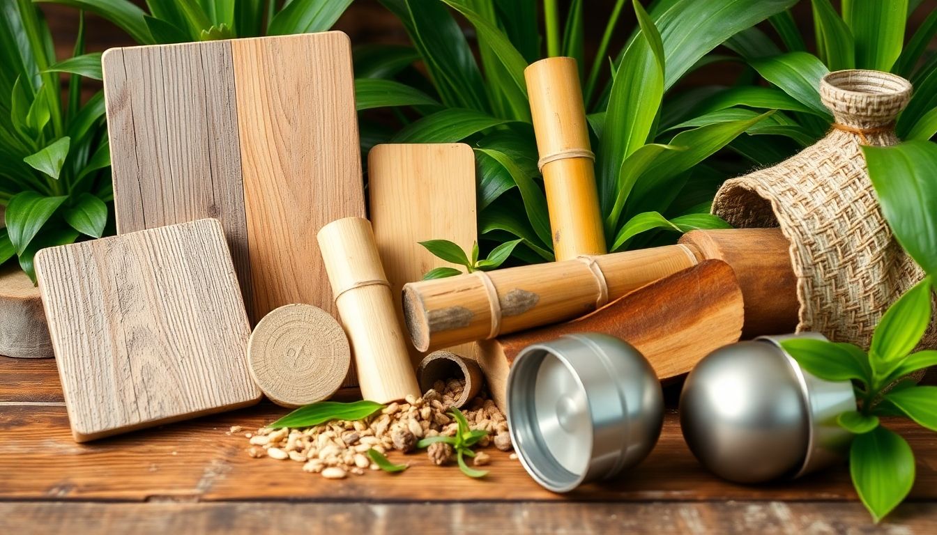 Eco-friendly materials like wood, bamboo, and metal.