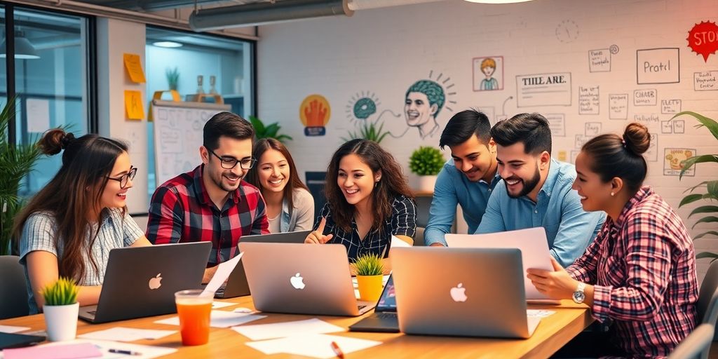 Young entrepreneurs collaborating in a modern workspace.