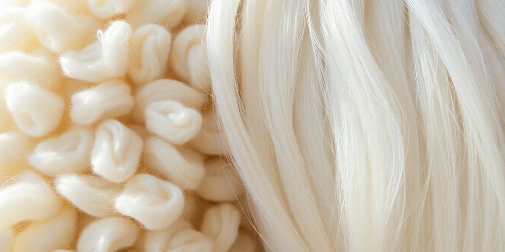 Alpaca and merino wool fibers with soft light.