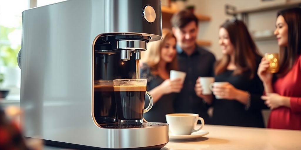 Giselle Coffee Machine brewing coffee for eager guests.
