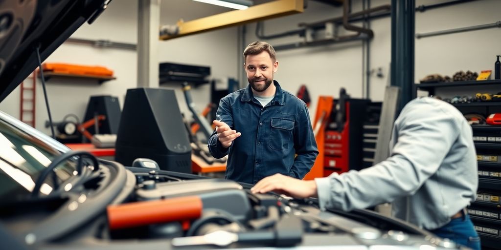 Mechanic, car, tools, shop, owner, conversation, repair, trust.