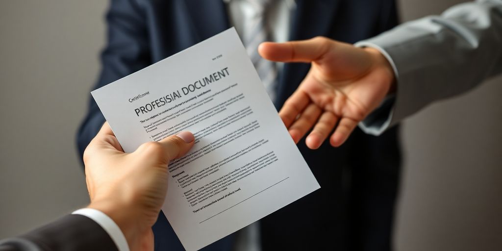 Person reviewing a formal document.