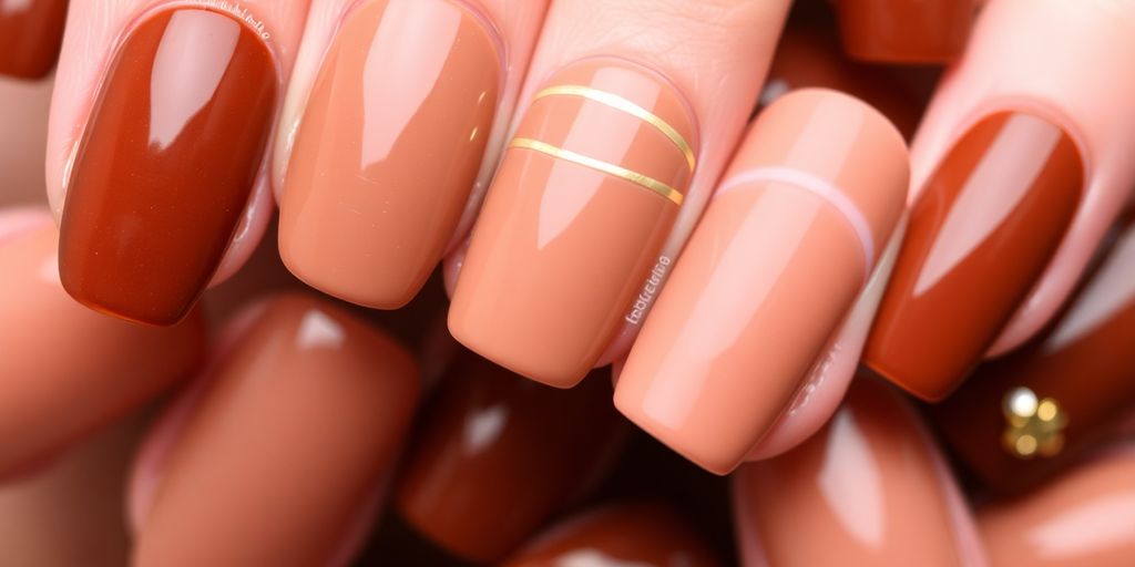 Trendy brown nail designs with glossy and matte finishes.