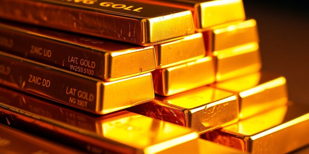 Gros plan sur des barres d'or brillantes.
