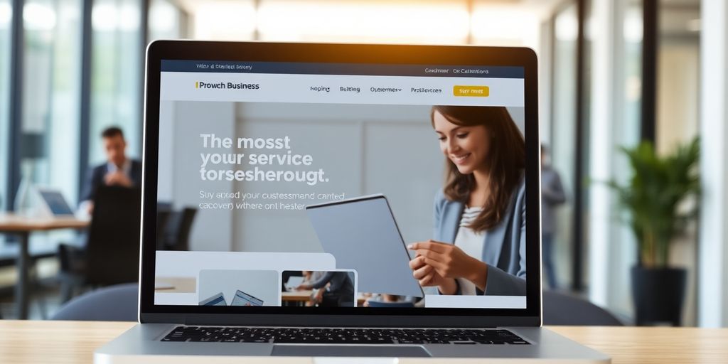 Professionele website op laptop met klantinteractie.