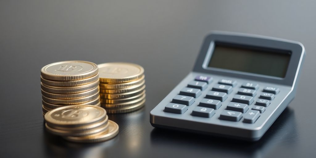 Pièces de monnaie et une calculatrice