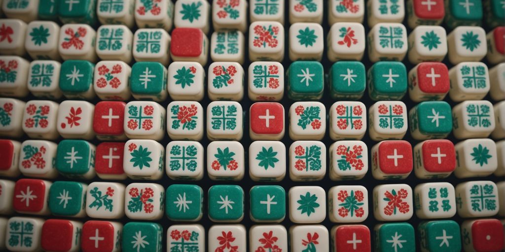 Mahjong tiles collage for digital content enhancement.